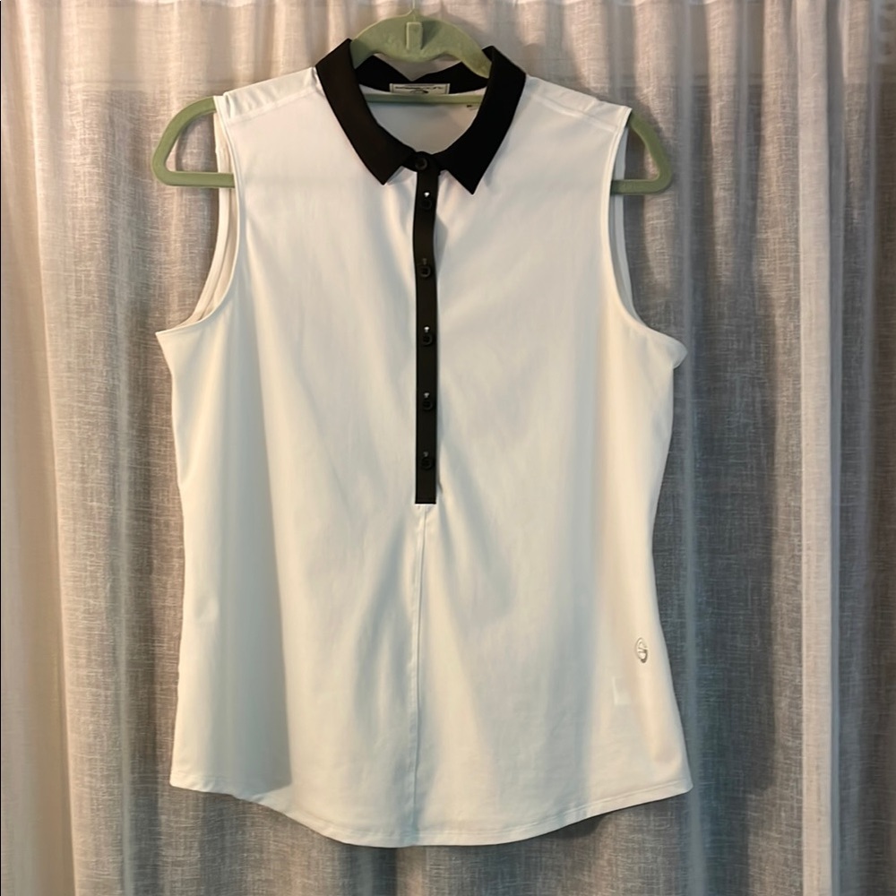 Black and White Sleeveless Polo for Golf or Pickleball
